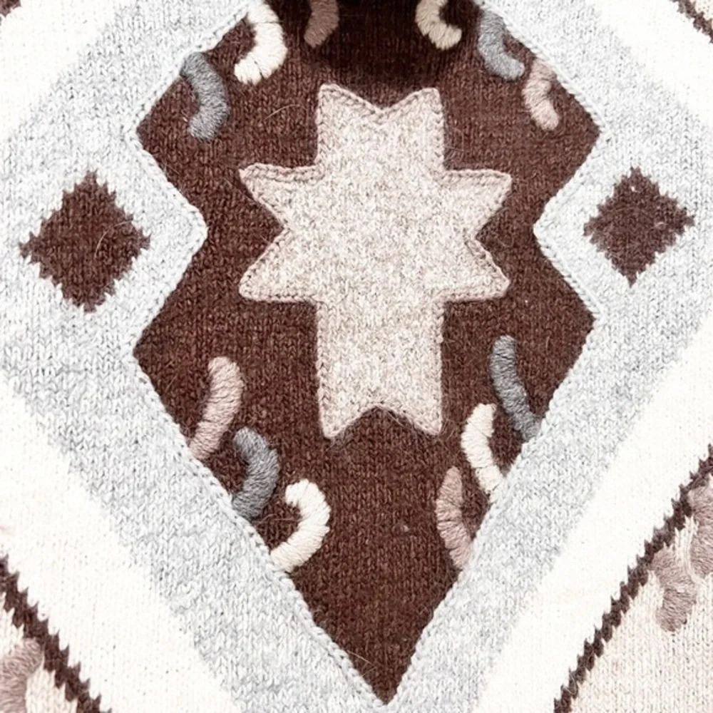 Vintage cowl neck boho tribal print silk angora rabbit hair sweater M